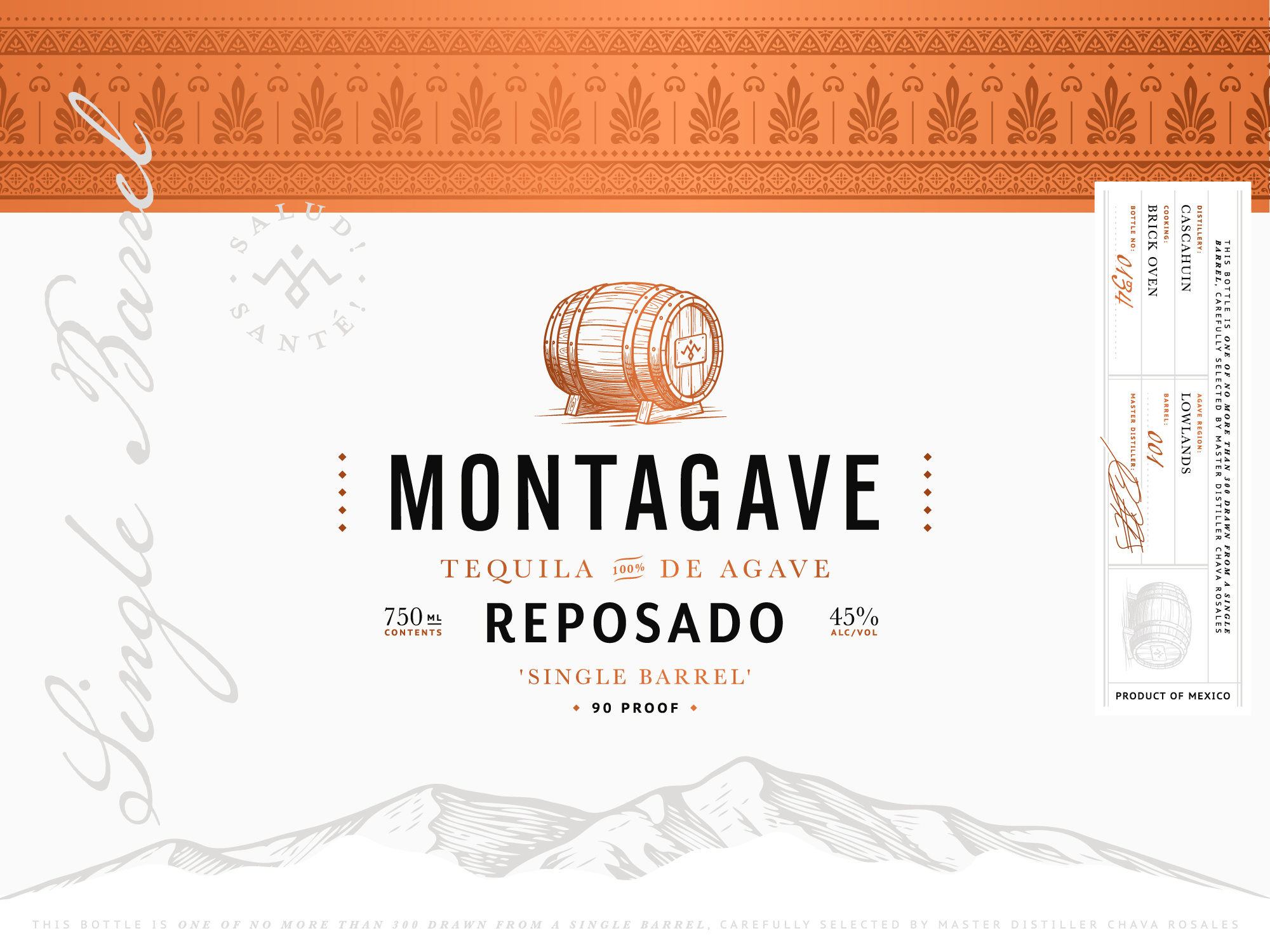 Montagave Reposado barrel brand identity branding graphic design hand drawn illustration label logo logo design mexican mezcal mountain packaging packaging design pattern reposado talavera tequila