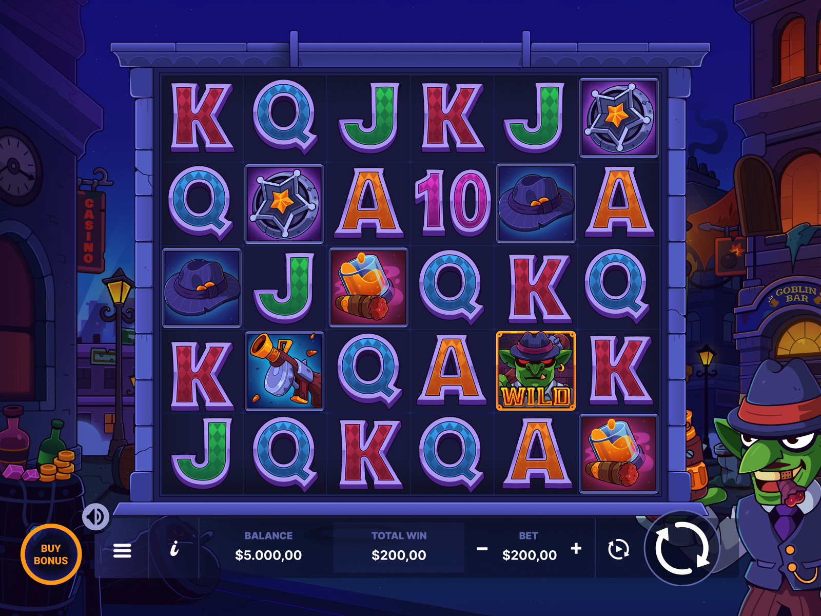 Slot Game Concept for iGaming | Mobster Goblins cartoon style casino casino game casino ui character design gambling game art game interface game ui gamedev goblin igaming illustration mobile game night scene slot slot game slot machine slot online slotmachine