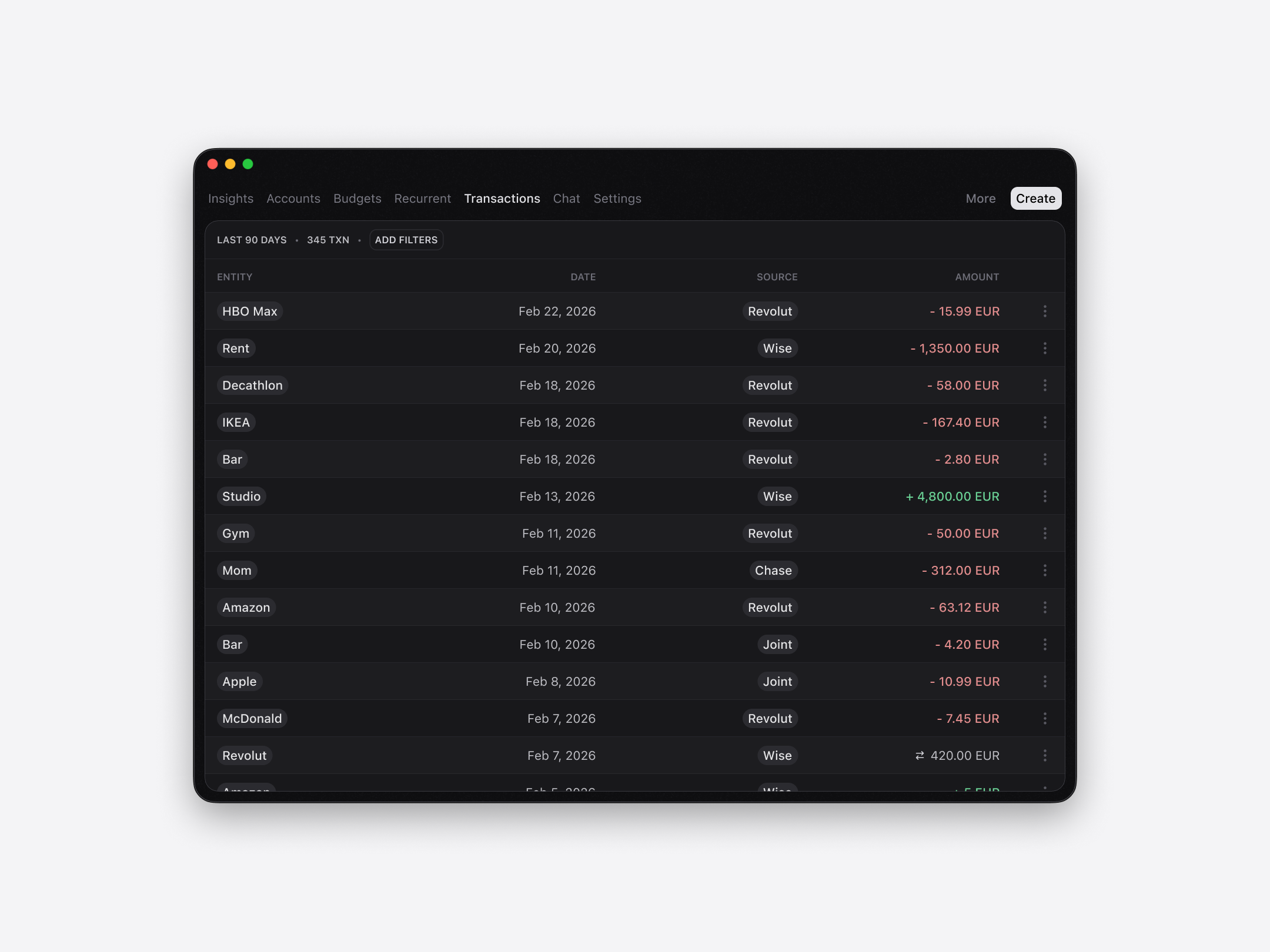 Table - Dark mode