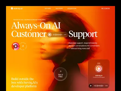 Serviq - AI customer service agent website design ai ai agent ai agent website ai assistant ai assistant landing page ai assistant website ai customer service ai customer service agent ai platform ai service agent artificial intelligence artificialintelligence automation b2b futuristics landing landing page minimalist seative uiux