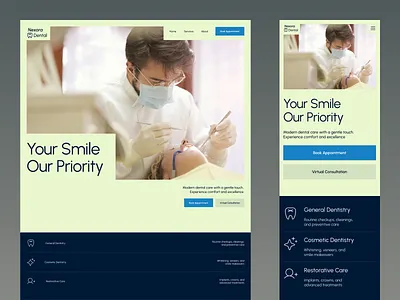 Modern Dental Clinic Website Design clinic dental dental website design dentist dentistry interface design landing page medical ui medical website ui teeth tooth ui uiux ux web design website