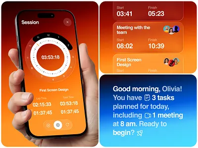 Time Tracking Mobile App Design app design calendar app design interface ios mobile app planner app product design productivity app remote work saas start up design task management team management time tracking timer app ui ux workflow app