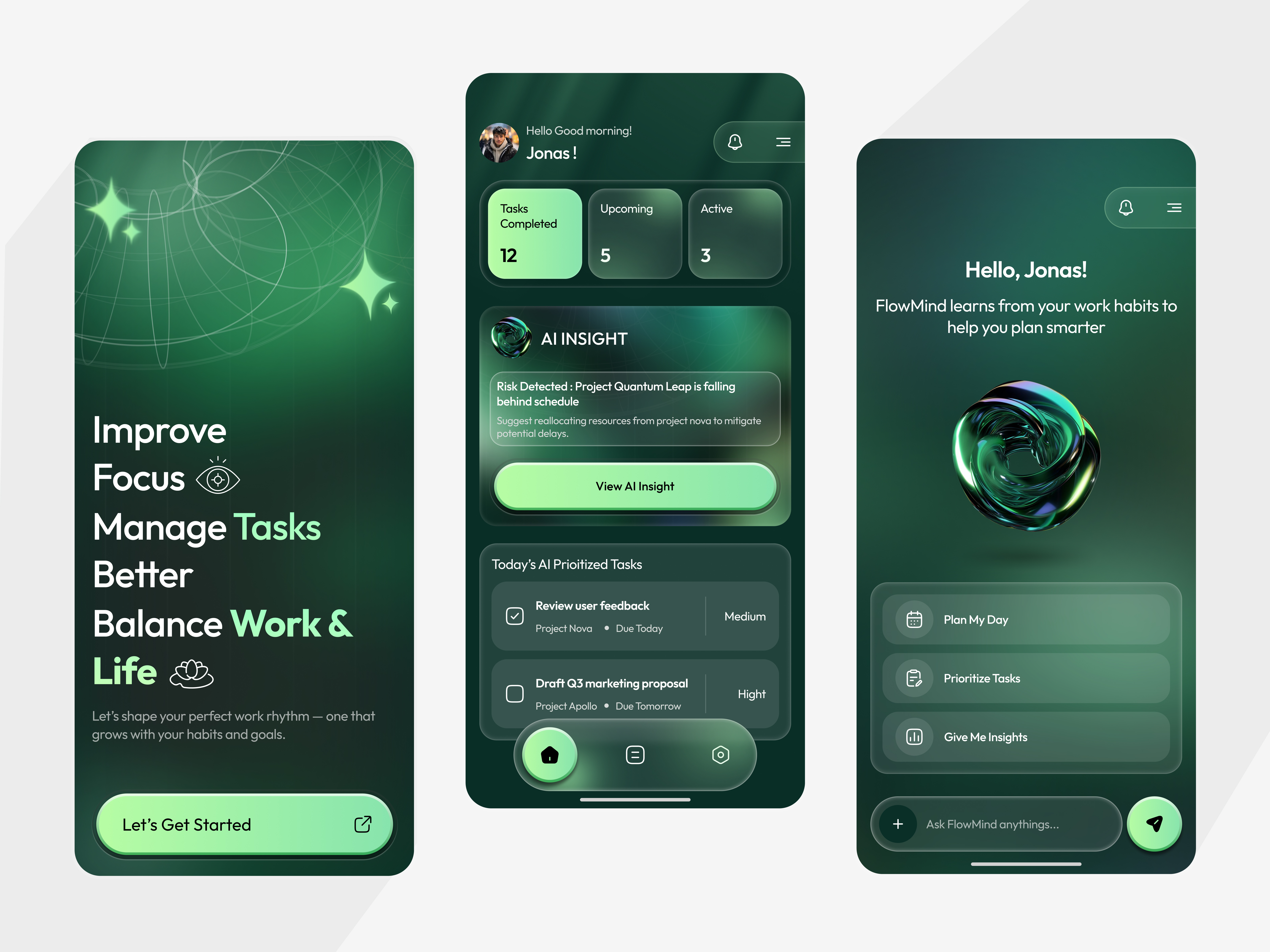 AI-Powered Task Management App Design ai app ai assistant ai powered app ai productivity ai task management app app design card ui clean ui dark ui dashboard ui home screen mobile app ui mobile ux modern ui planner app task management app team management app time management app ui design ux design