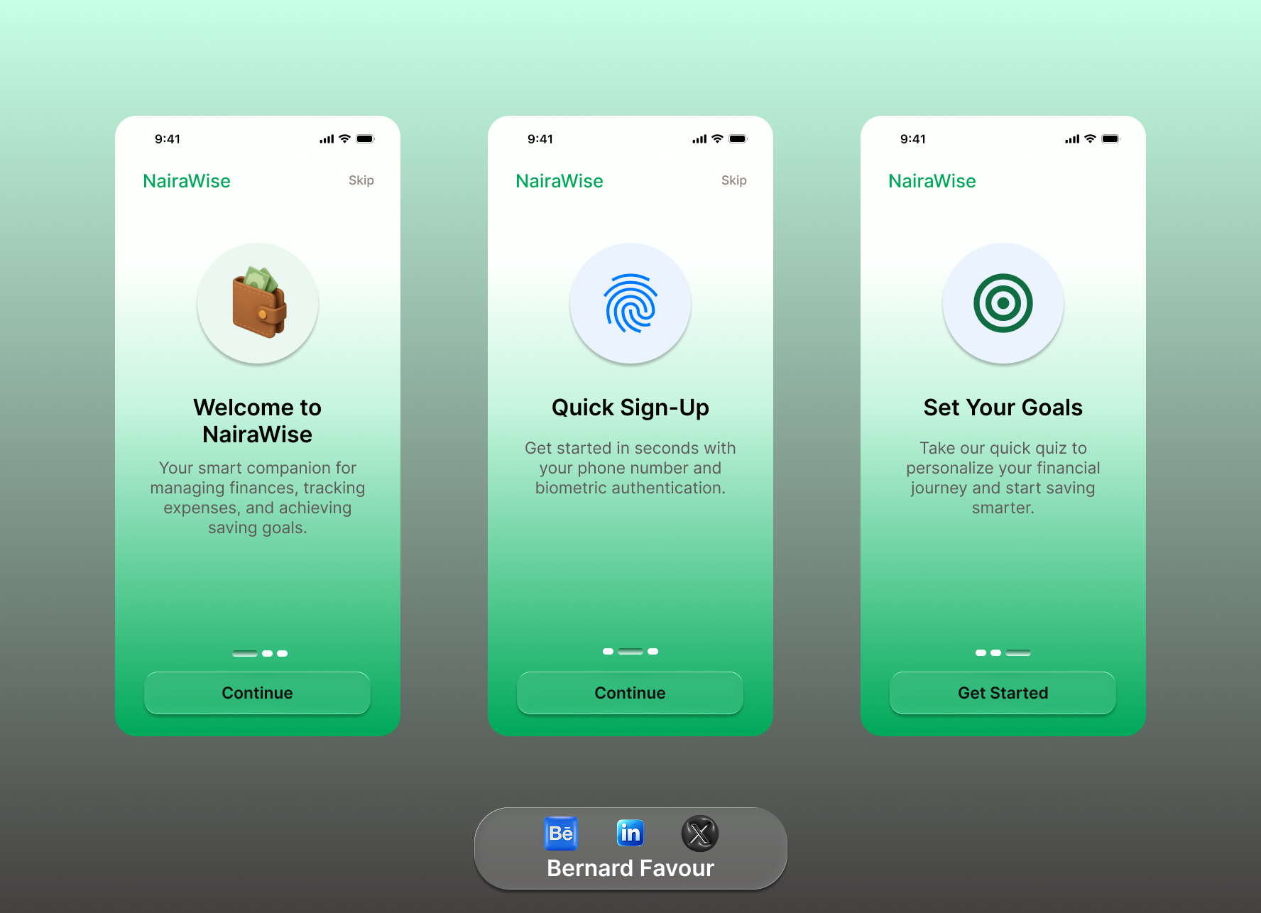 NairaWise Onboarding – Glassmorphism Fintech Flow