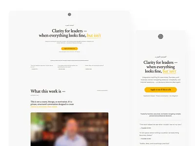 Executive Coaching Landing Page - Designed for Trust business coaching business landing coaching landing page coaching website consulting landing consulting landing page consulting website converting landing page education landing executive coaching landing page landing page design minimal landing minimal landing page minimal website personal brand responsive landing trust design typography landing web design