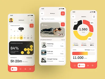 Fitness Tracker Mobile App UI activity tracker app design calorie tracker data visualization fitness app health tracker healthcare ios app mobile app mobile app design modern ui product design progress tracking sports ui statistics ui ui design ui ux workout app