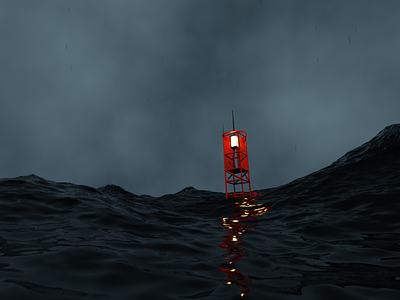 Cloudy Ocean with a buoy 3d animation buoy clouds lighthouse ocean rain sky storm water