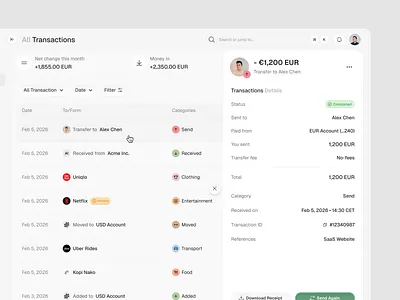 Transaction Details - Fintech Dashboard banking dashboard finance fintechdesign interface productdesign transactions uidesign uiux web design