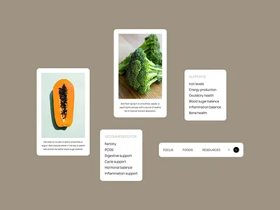 UX/UI design for a nutrition resource library focused on female app components graphic design health nutrition ui uidesign ux uxdesign uxui uxuidesign