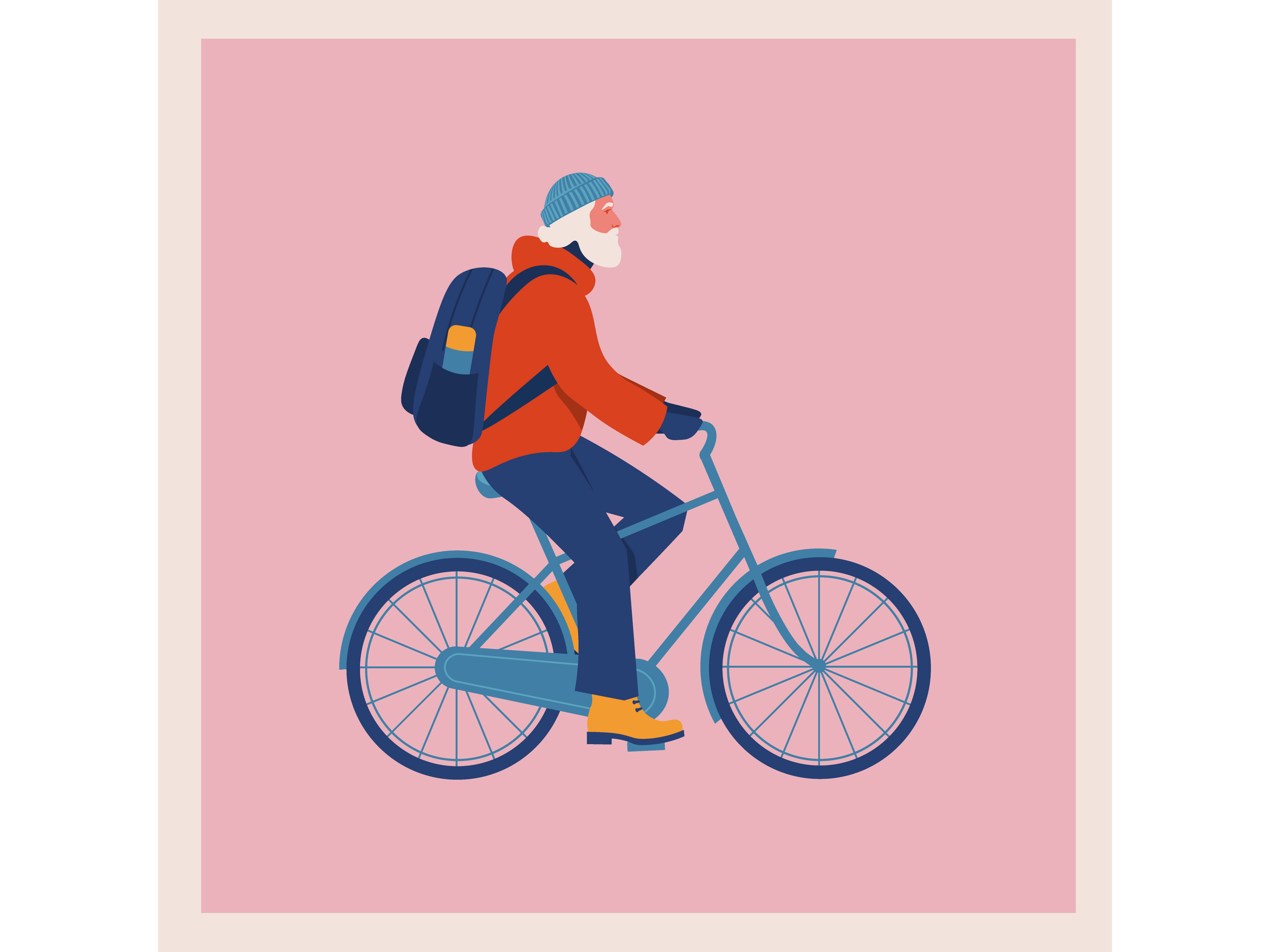 Senior man riding a bicycle, flat vector illustration