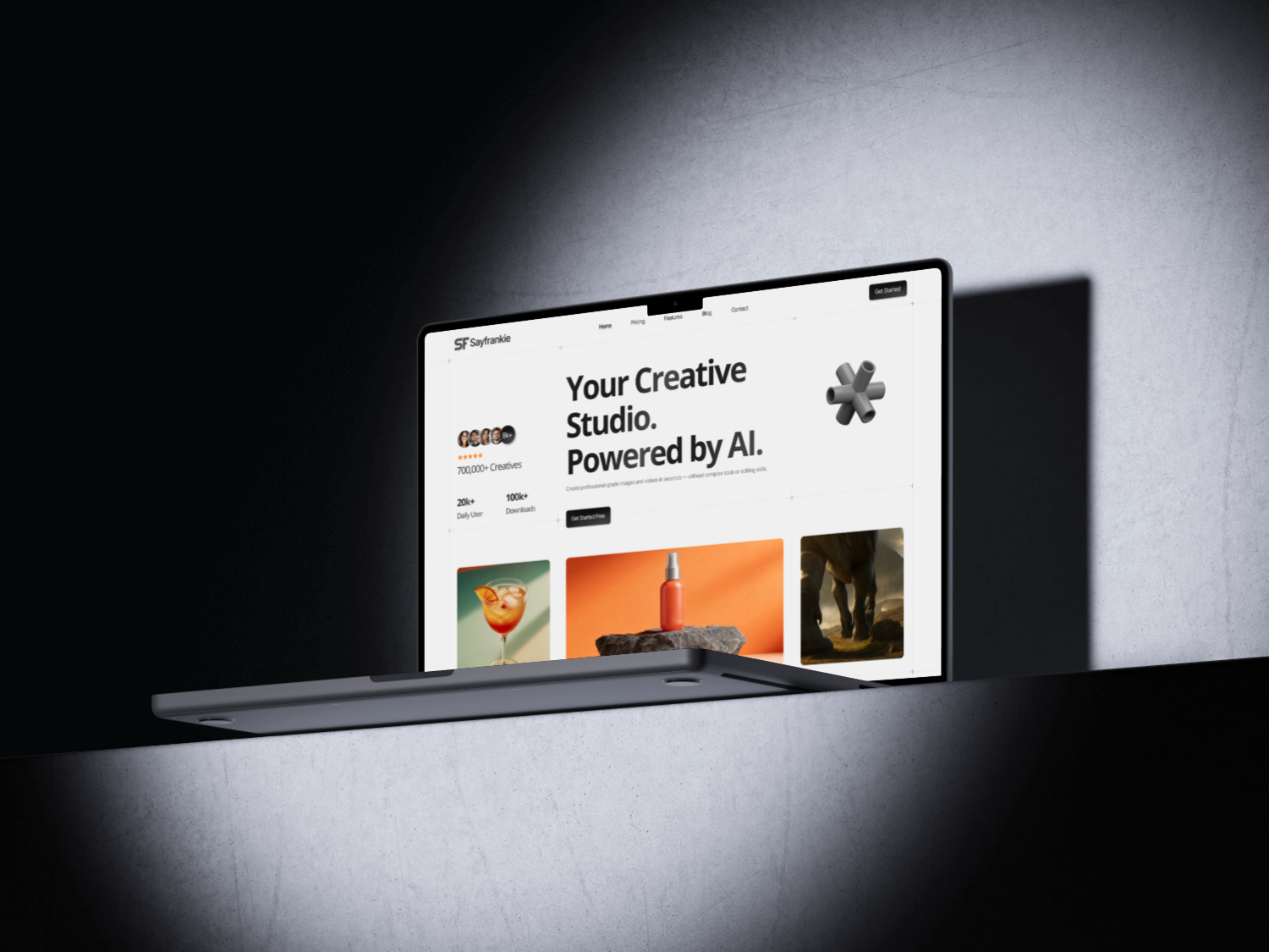 Creative Ai studio landing page design.