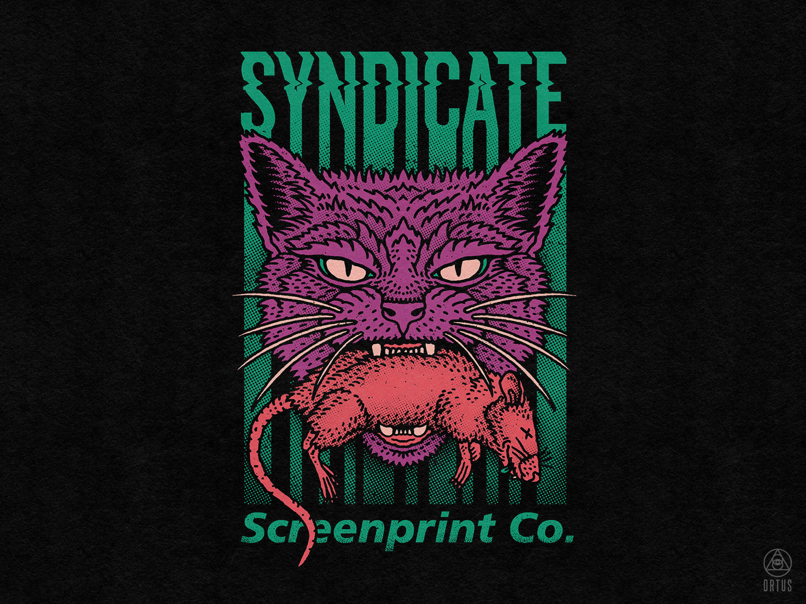 Syndicate T-shirt design cat dead graphic design grunge halftone illustration logo logo design merch design punk punk rock rat screen printing sticker design syndicate t shirt design t shirt illustration usa