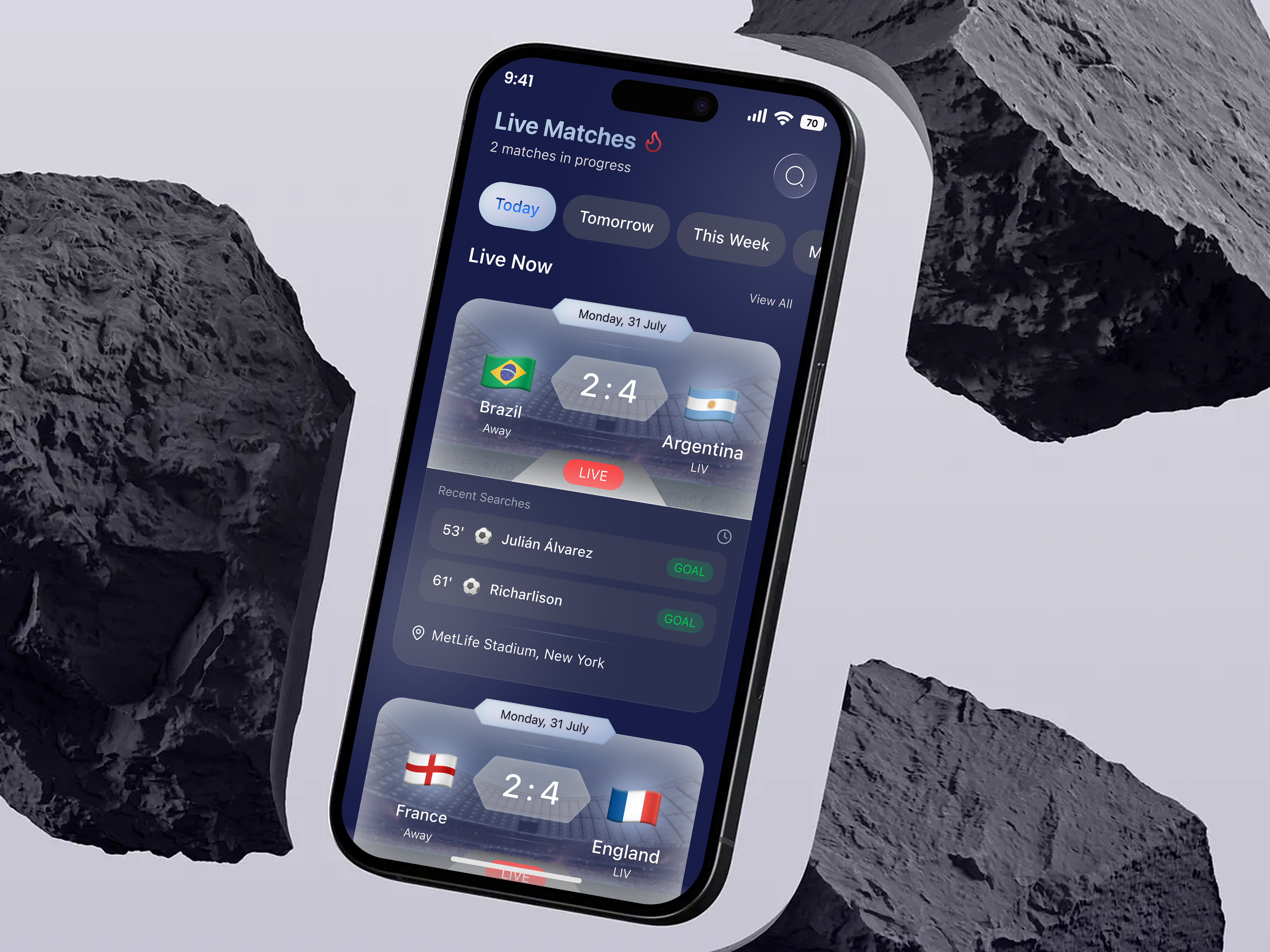 Live Matches UI Design Mobile app