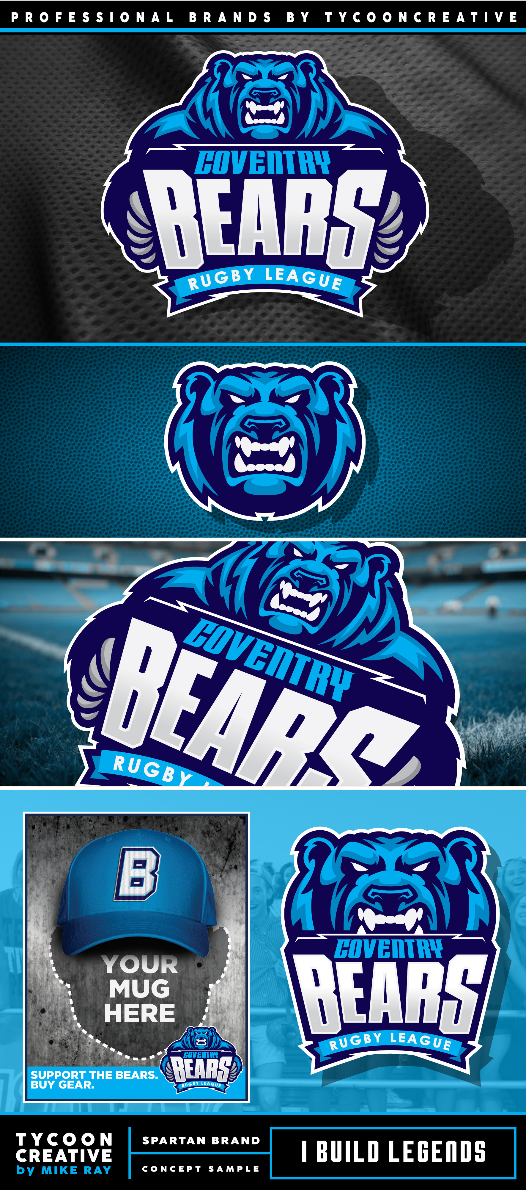 COVENTRY BEARS RUGBY LEAGUE adobe illustrator branding coventry bears design graphic design illustration logo mascot mike ray rugby tycoon creative vector