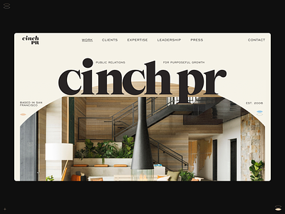 Cinch PR website animation clean design fashio hospitality interaction design typography ui ux webflow
