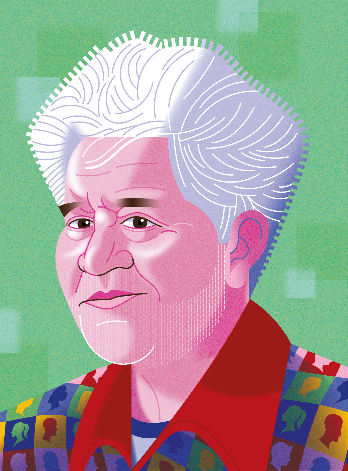 Pedro Almodóvar - Cinemanía art cinema design digital art digital drawing editorial editorial illustration film film director flat graphic design hollywood illustration magazine portrait retro texture vector