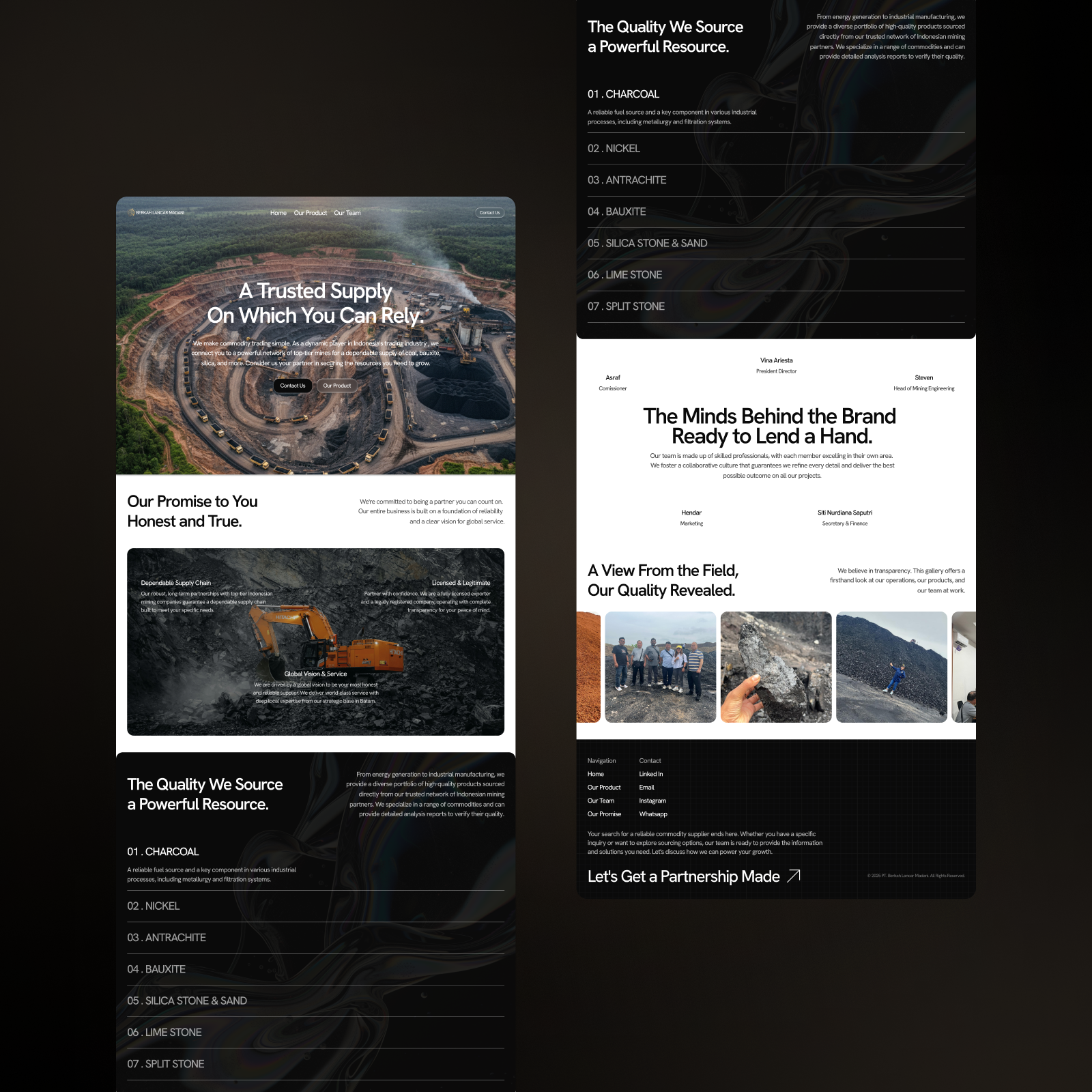Mining Company Profile Landing Page - Modern & Minimalist cleandesign companyprofile faq footer glassmorphism header herosection homepage industrial landingpage minimalism mining ui
