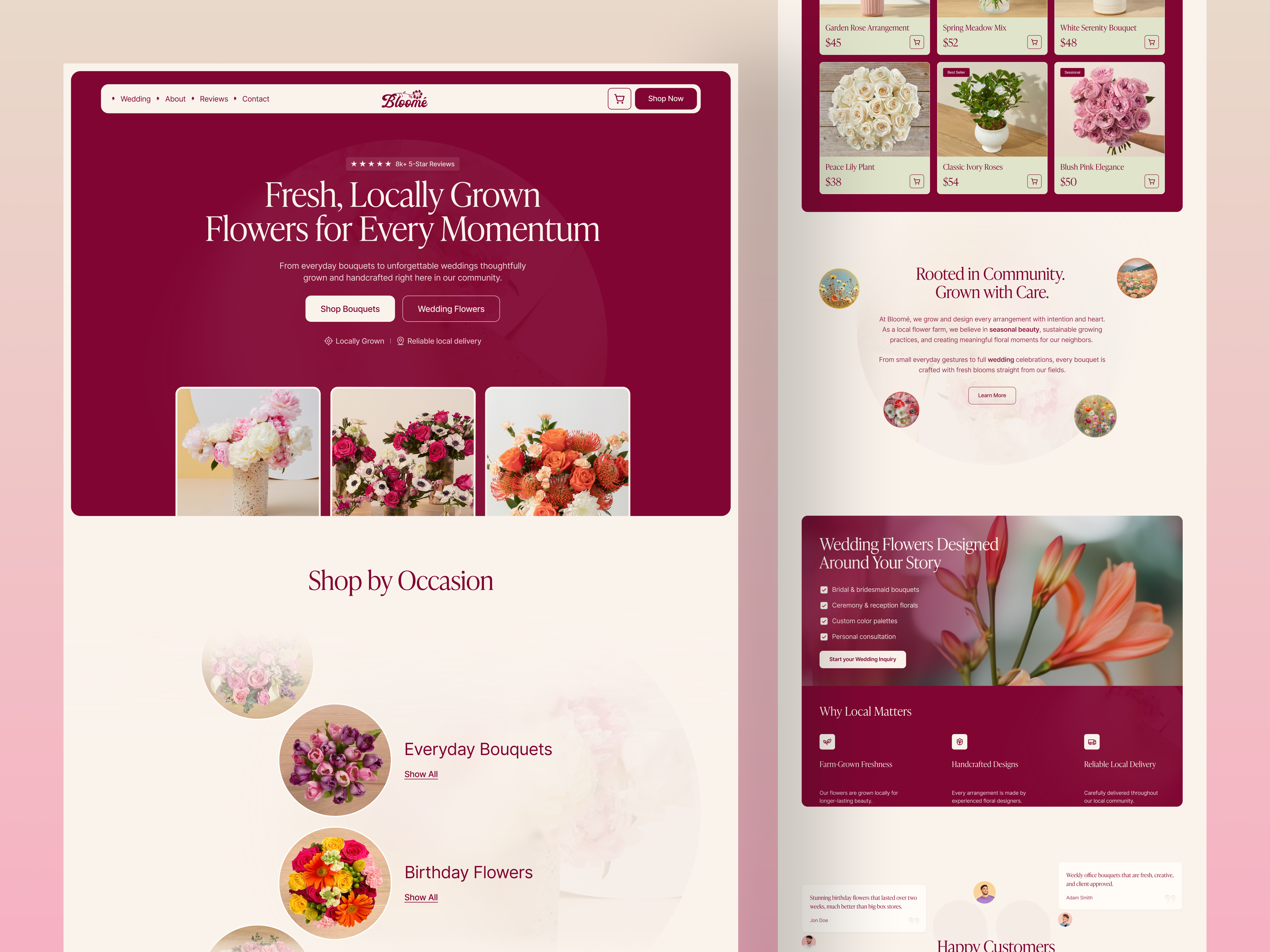 Modern Florist eCommerce Website Design boutique ecommerce design ecommerce website florist website flower shop website homepage landing page love luxury design online store design product red rose shopify ui web design website design wedding wingly
