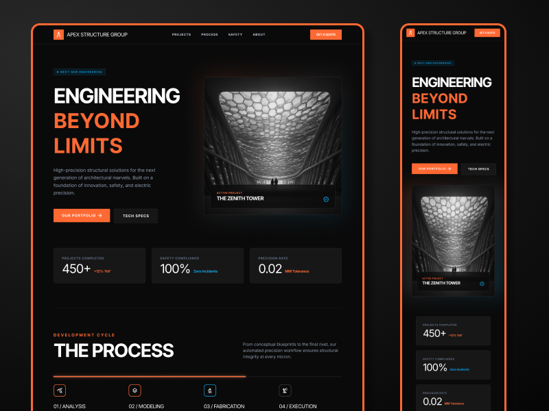 Apex Structure Group — Modern Construction Landing Page Design construction site constructionindustry constructionwebsite designinspiration figma landing page ui design uiux ux design uxportfolio web design