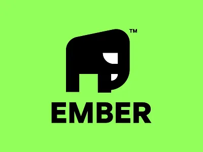 EMBER brand branding elephant logo geometric animal icon graphic design green background logo logo design minimalist branding modern trademark symbol tusk design