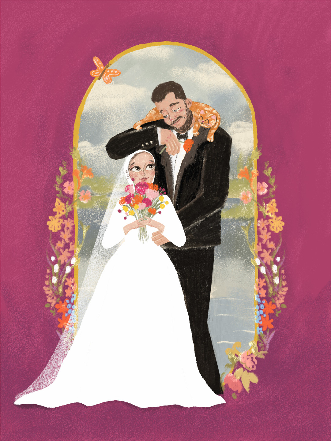 Love in full bloom wedding illustration arch bridal art bride and groom cat character design concept art customillustration digital illustration floral illustration invitation design love illustration stationery design visual storytelling wedding branding wedding illustration wedding invitation