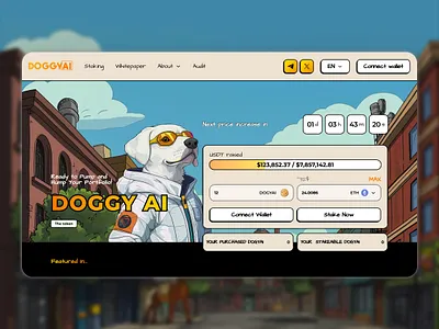 Doggy AI Staking Token Sale Landing Page Design ai blockchain design crypto crypto landing page crypto trading crypto viral landing doggy ai meme meme coin meme page meme token p2p saas design shiba inu staking token website trump coin trump token web3 meme