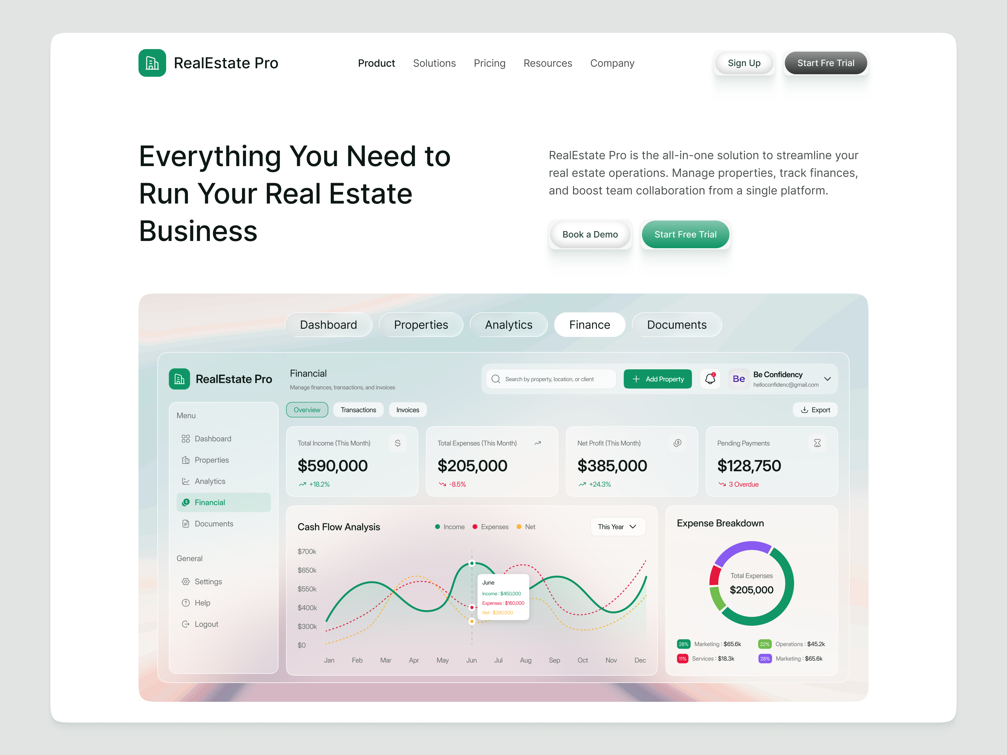 Property Management SaaS Website UI/UX | Product Overview interface product service startup ui ux web