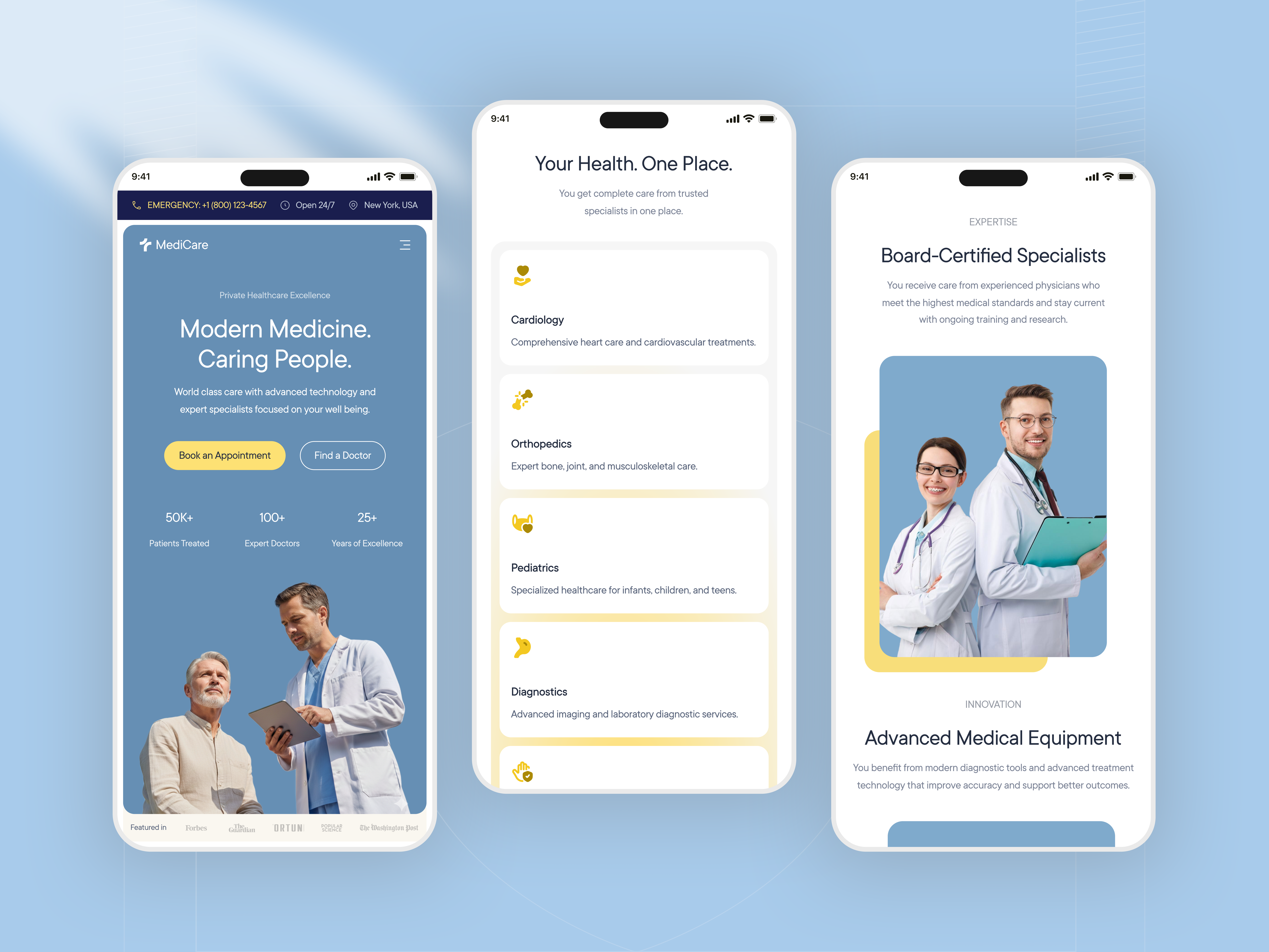 Medicare - Private Hospital Website Design (Responsive) accessibility appointment booking clean design healthcare healthcare website homepage design hospital hospital website landing page medical medical website modern design patient experience responsive design ui design user experience ux design uxui web design website design