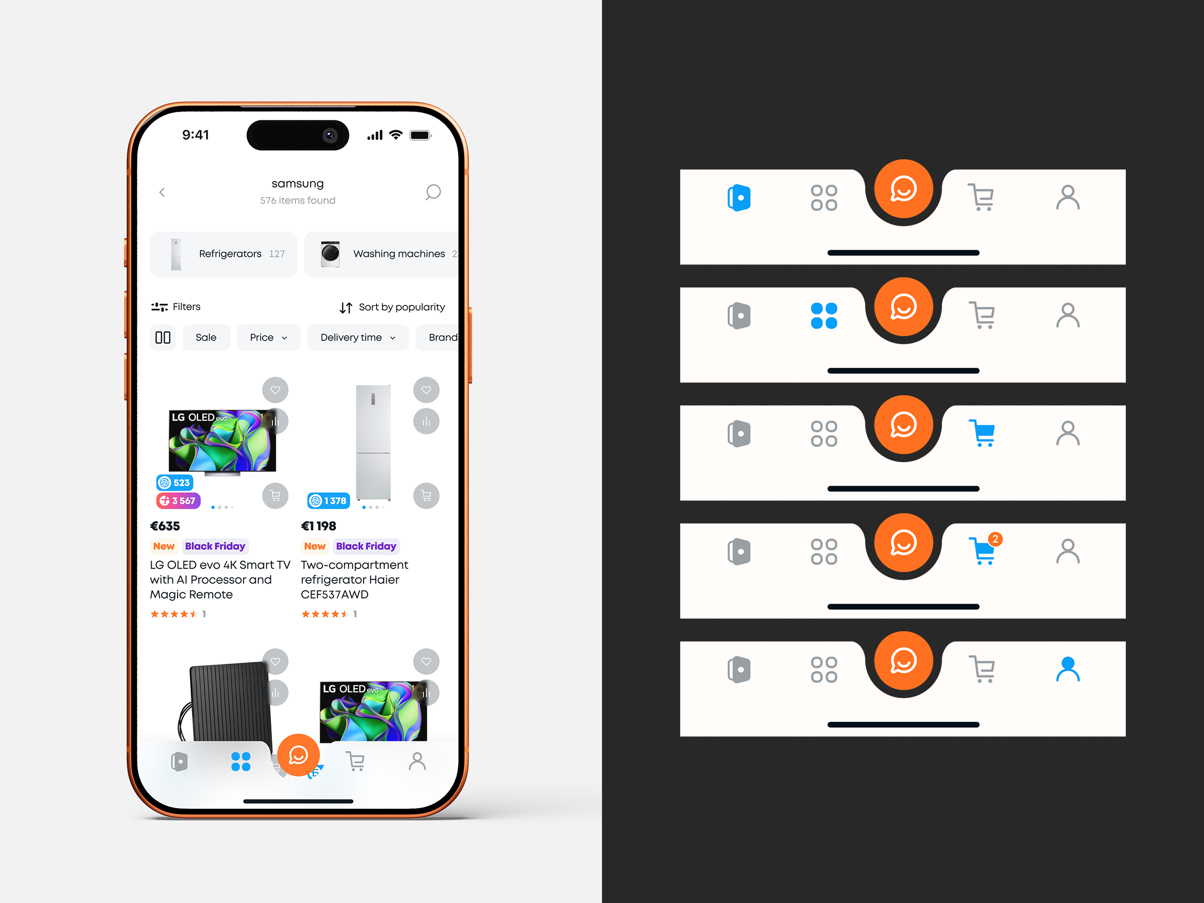 Marketplace — iOS Bottom Tab Bar & Navigation