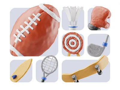 Sports 3D Clay Illustration 3d 3d icon american football archery badminton ball boxing clay football golf illustration racket rugby shuttlecock skateboard sport sporty surfing surfingboard tenis