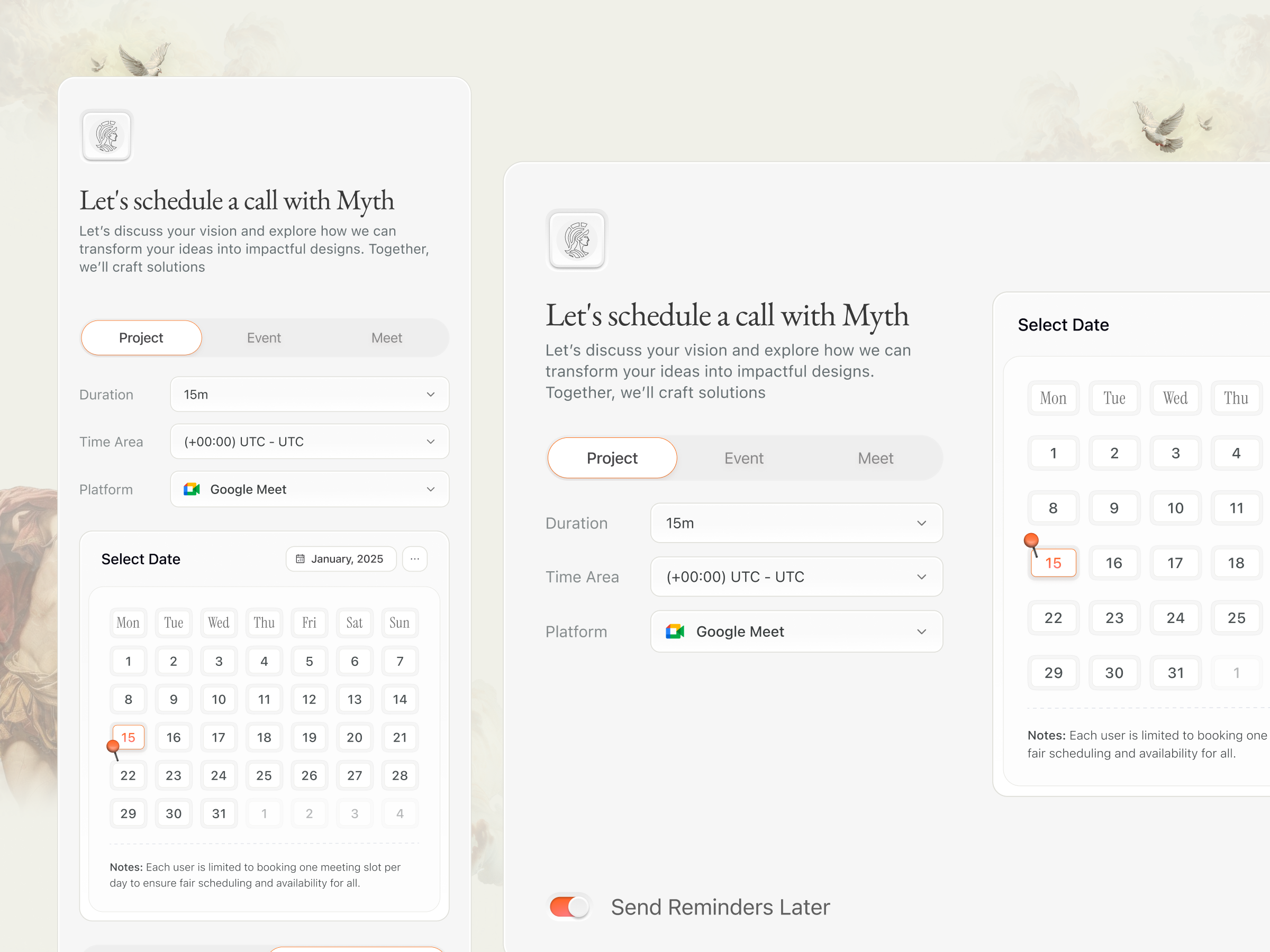 Booktify - Calendar 🗓️ animation bookingplatform bookingtool calendardesign cleanui meetingplanner minimalui saasdesign saasproduct schedulingapp ui ux uxinspiration