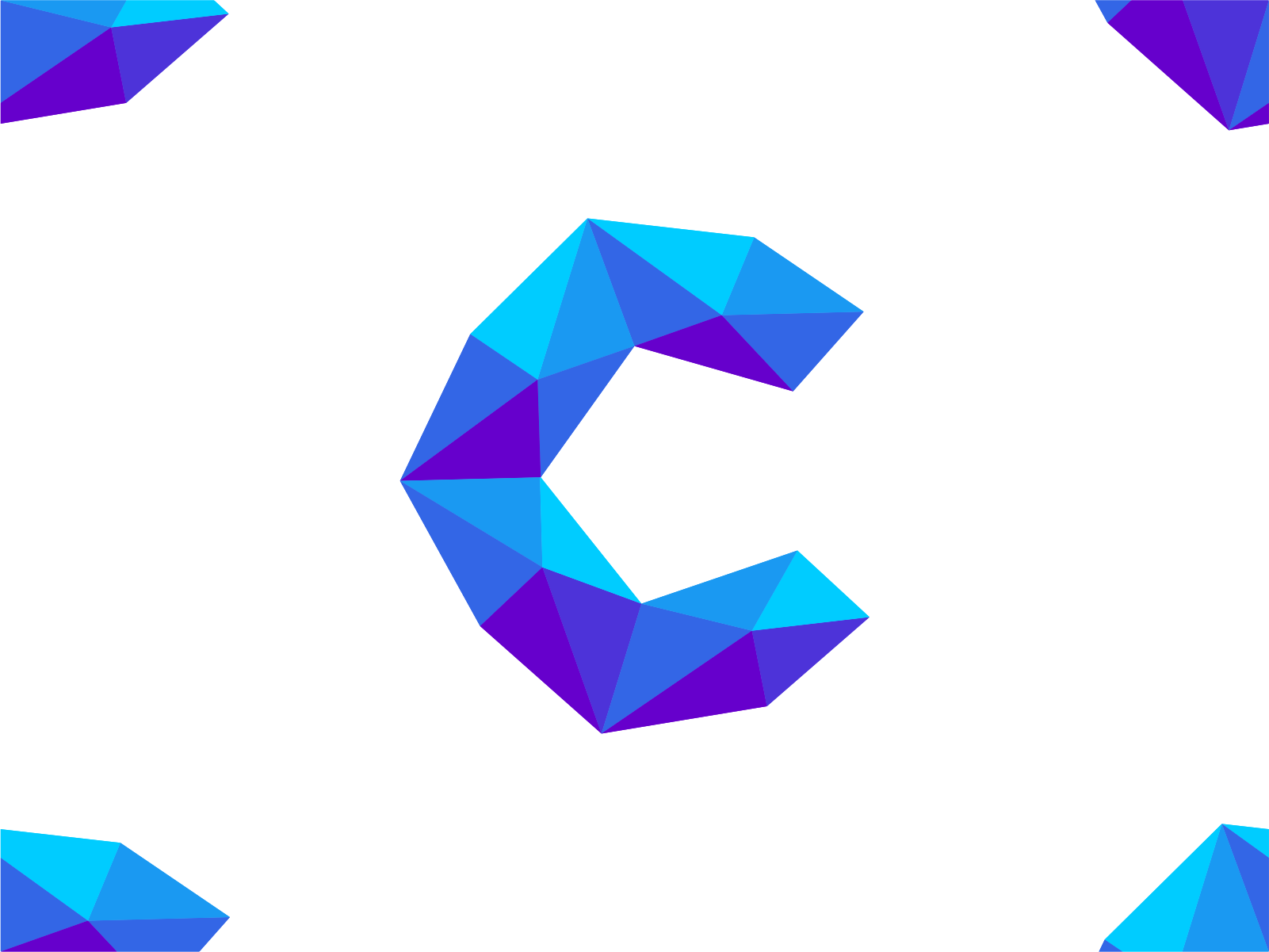 Crystal logo design symbol: multi faceted low poly C letter mark