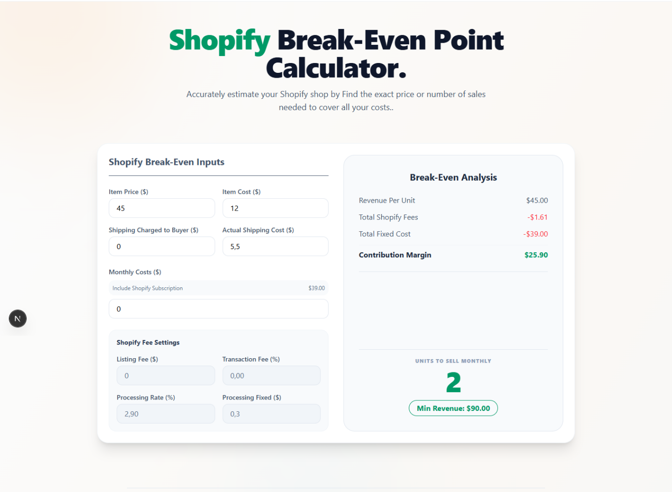 Shopify Break-Even Point (BEP) Calculator
