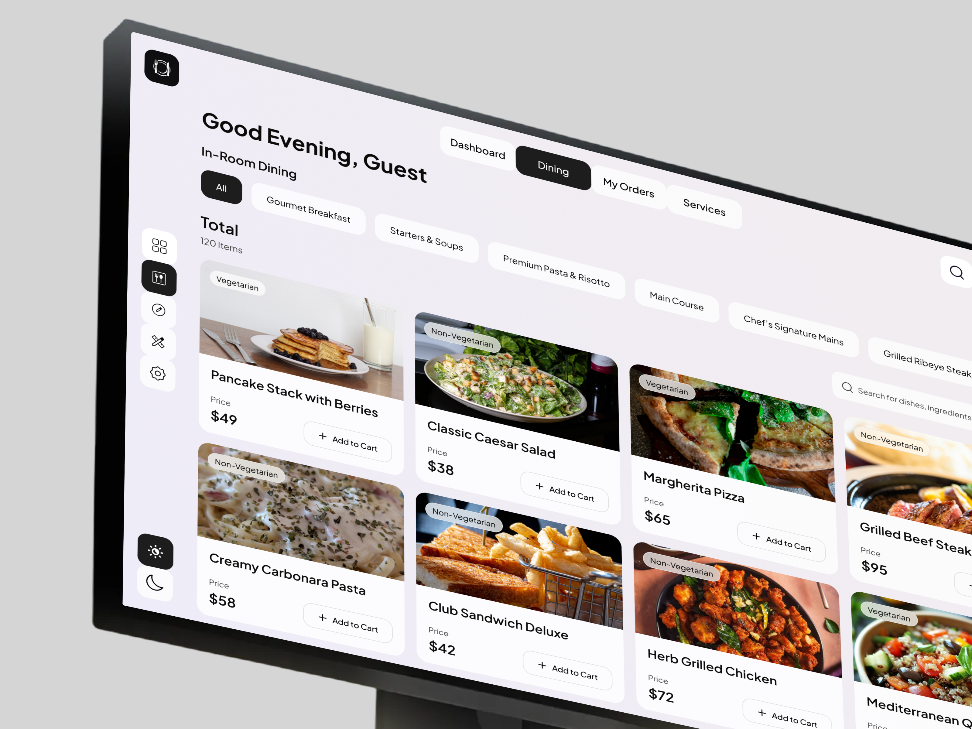 Premium Hospitality Dining Experience – Web App UI adminpanel cardbasedlayout cleandesign dashboardui dribbbleshot ecommerceui foodappui foodorderingapp hospitalitydesign hotelmanagementsystem inroomdining luxuryui minimalui moderninterface productdesign restaurantdashboard saasdesign uidesign uxdesign webappdesign