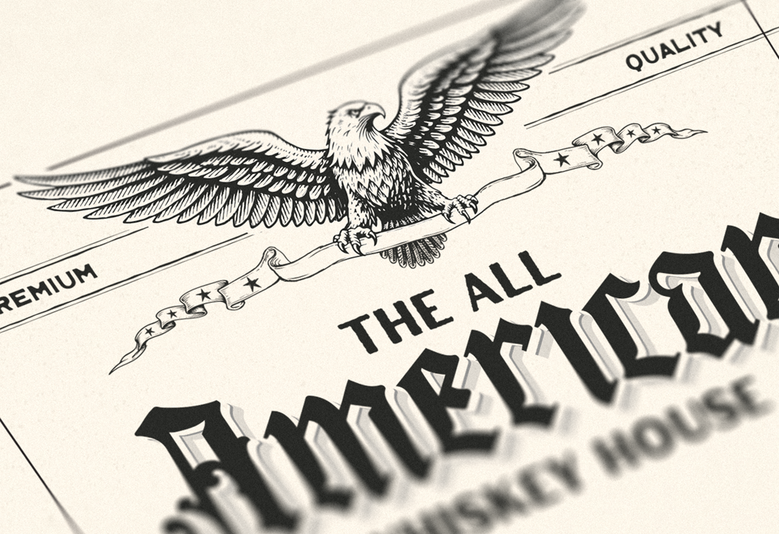 The All American Whiskey label america american american whiskey artisan bourbon branding design distillery eagle graphic design illustration label label design logo logo design malt patriot vintage whiskey