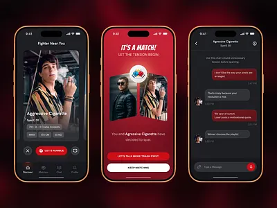 Sparr - Combat Matching Mobile App app app design bold ui boxing clean combat darkui gamification matching app mma mobile app red theme sparring sportsapp ui ux uxdesign