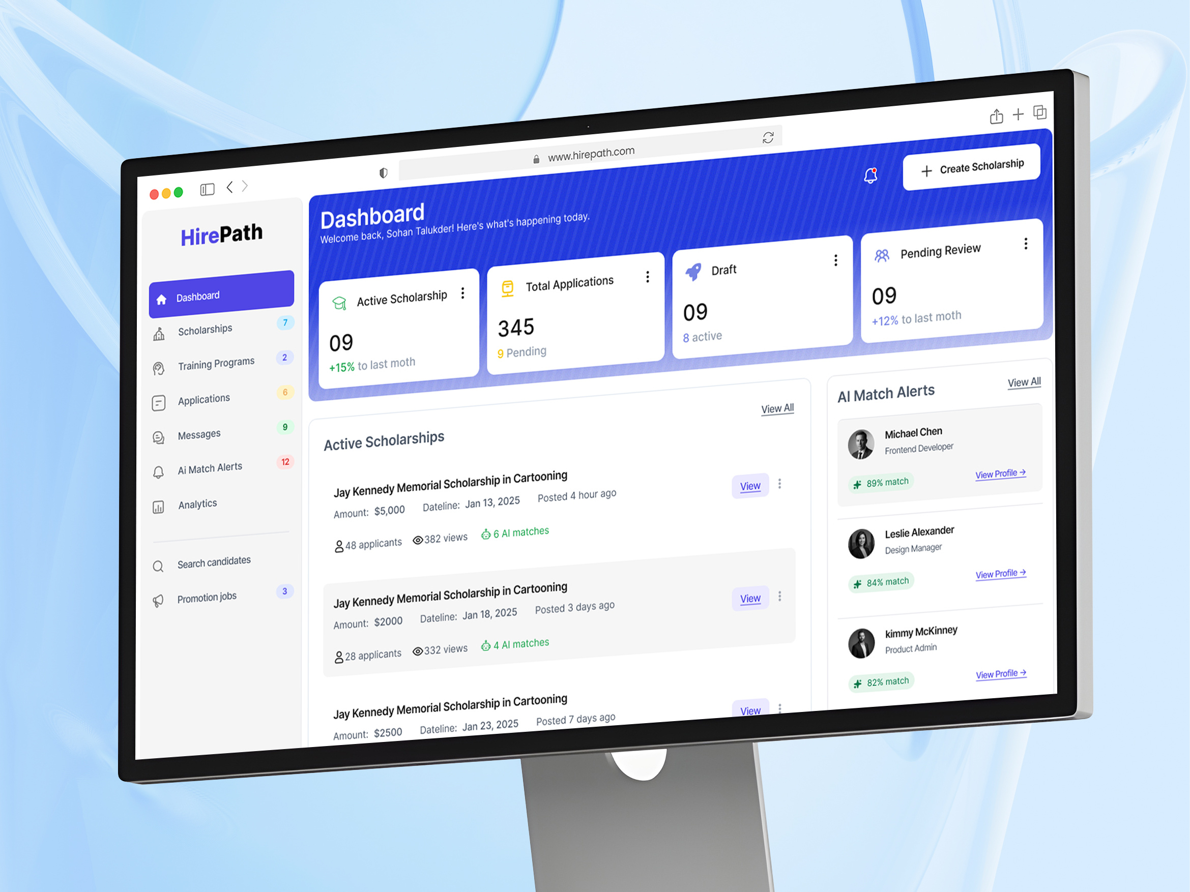 Example of Applicant Tracking System Dashboard — UI/UX Design