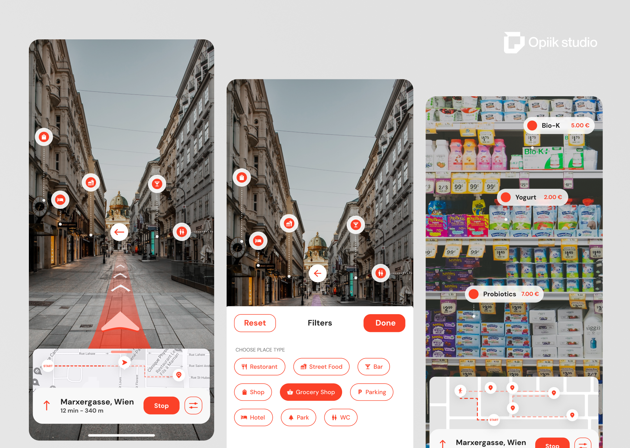 AR Navigation Mobile App UI Design ai shopping app design app screen ar navigation ecommerce figma groceryapp interaction design interface design ios design mobile design opiik studio product design ui ui design uiux ux ux design virtual reality app web design