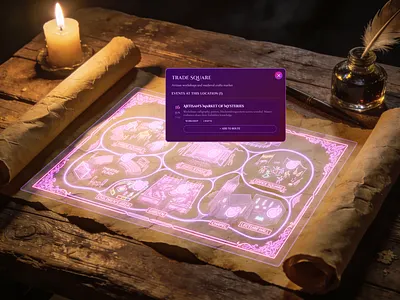 Medieval Festival Interactive Map — Immersive UI Concept cinematic mockup dark ui event navigation festival website gamified experience holographic effect immersive interface interactive map medieval aesthetic neon overlay portfolio project ui design user journey design ux concept web interaction
