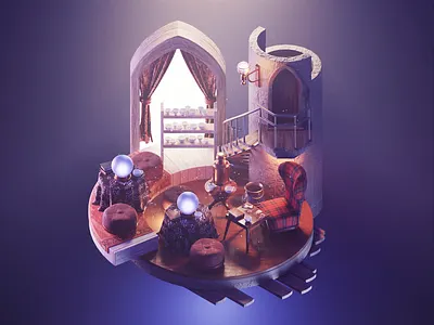 Divination Class 3d abstract blender diorama harry potter hogwarts illustration interior isometric lowpoly render room substance