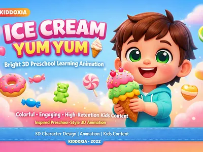 Ice Cream Yum Yum – 3D Kids Educational Animation Video 3d animation branding graphic design kids learning video motion graphics preschool animation