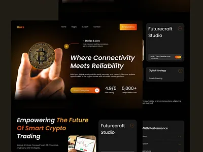 Crypto Trading Landing Page bitcoin blockchain crypto cryptocurrency dark futuristic dashboard defi exchange exchange platform fintech gradient landing modern page platform professional trading trends ui design web design