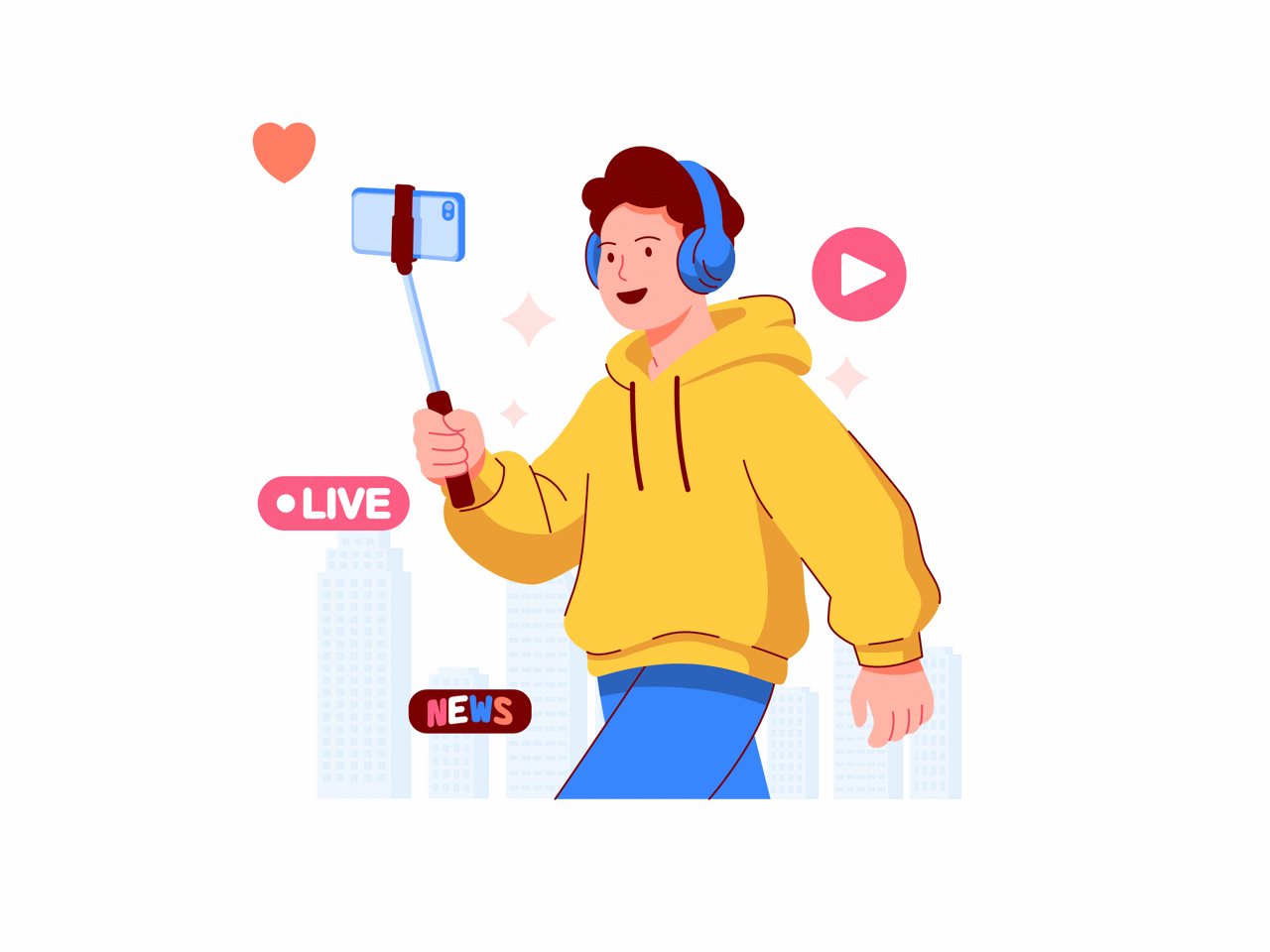Live Streaming Influencer – Animated Illustration animated illustration animation broadcast character animation content creator creative design digital marketing explainer video flat illustration influencer live streaming loop animation mobile app modern design motion design online streaming social media ui illustration vector art vlogger