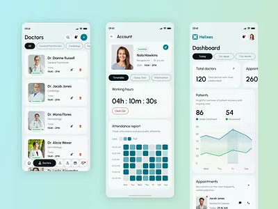 Helixes - Animation Healthcare Management Dashboard App UI Kit animation appointment clean clinic doctor health hospital management medical mobile nurse pharmacy prescription project report saas schedule staff ui design ux design