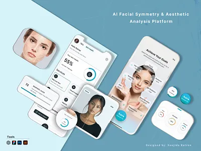 AI Facial Symmetry & Aesthetic Analysis Mobile Application advance ai ai app face analysis face detection figma glass morphism ui golden ratio illustrator mobile app photoshop scaning symmetric analysis ui uiux visual insights
