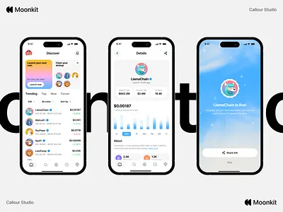 Moonkit ⎻ Coin Launch Discovery App callour clean design crypto app dashboard defi figma fintech ios design meme coin mobile app mobile ui product design saas social app token launch ui design ux design web app web3 web3 ui