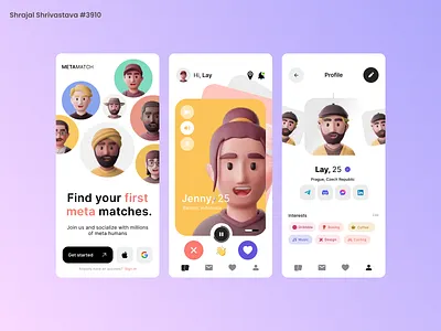 Mobile Design for Dating App 3d 3dillustration app branding challenge datingapp day1 design ui ux