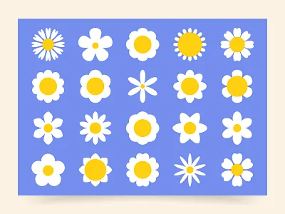 Collection of daisy flowers baby chamomile child collection daisy flat floral flower geomentric kid minimal nursery scandinavian set shape simple vector
