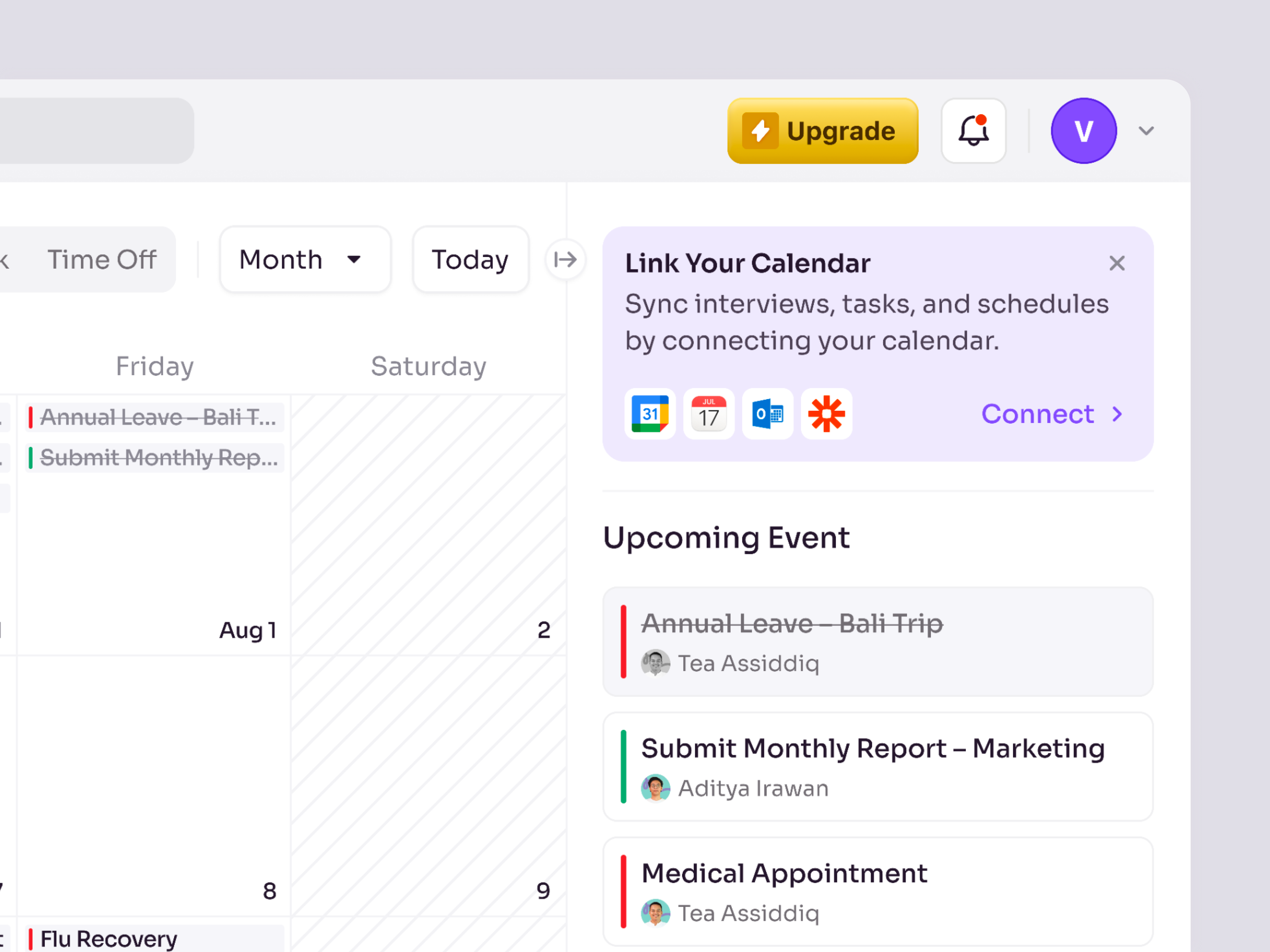 RecruitSmart — Calendar for School HR Management System calendar candidate dashboard education employee hr management hr system hrd hrm job product design saas saas design schedule school staff ui ux web app web design
