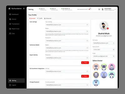 Fly Foundation – Account Settings advance node settings api integration crypto dashboard dashboard ui decentralized network node hosting payment product design profile page saas dashboard security settings transaction ui design user account user profile settings ux design wallet web3 dashboard web3 infrastructure